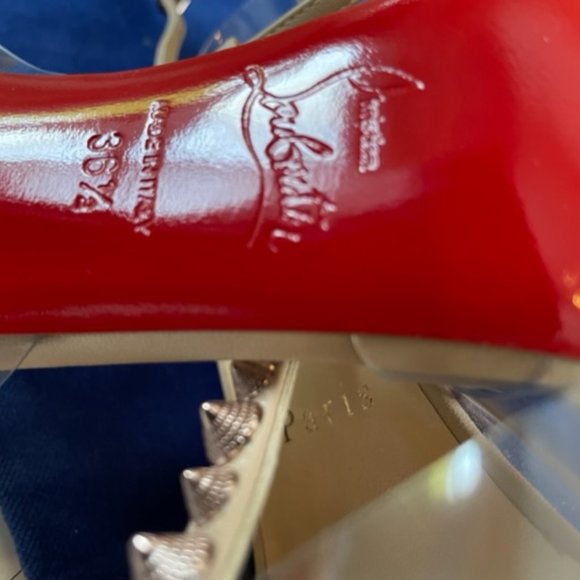 Christian Louboutin Nude Leather Studded Heels - Picture 3 of 5